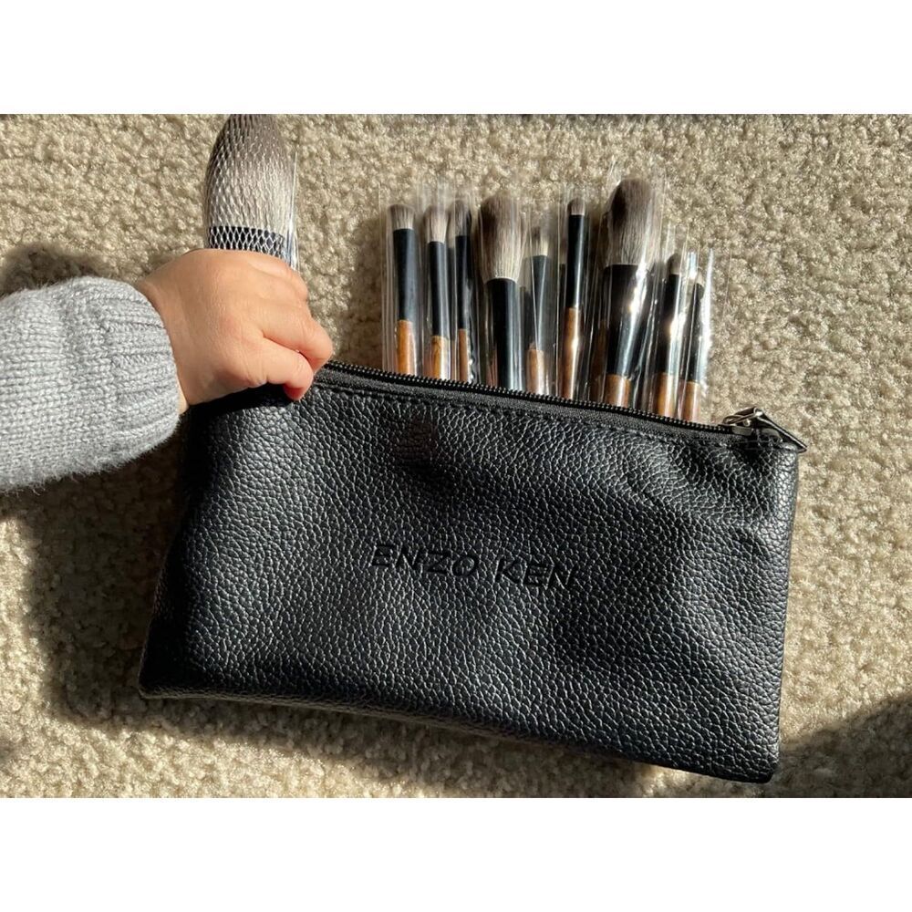 Enzo Walnut Natural Bristle Goat Hair Professional Makeup Brushes Set
